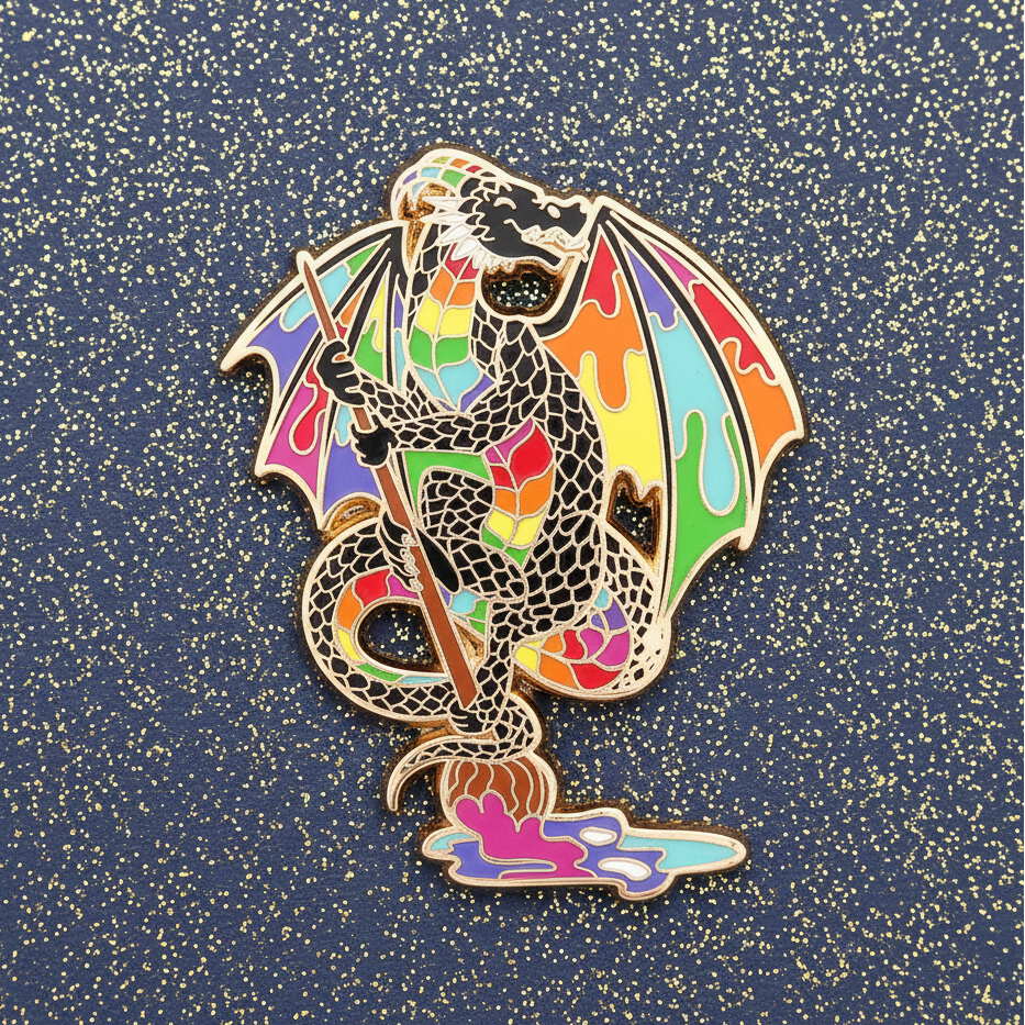 Black Brush Dragon Enamel Pin