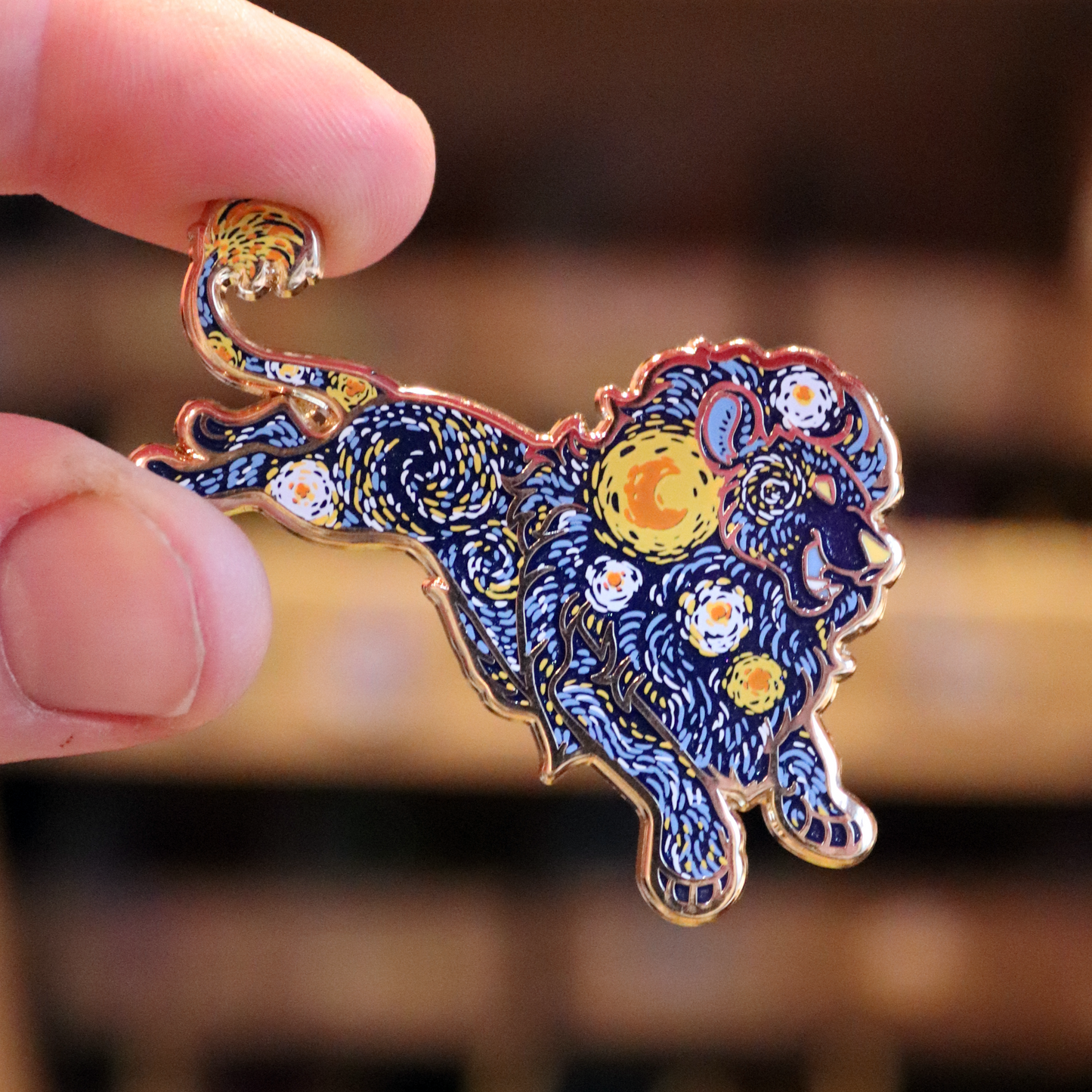 Starry Night Lion Gold Enamel Pin