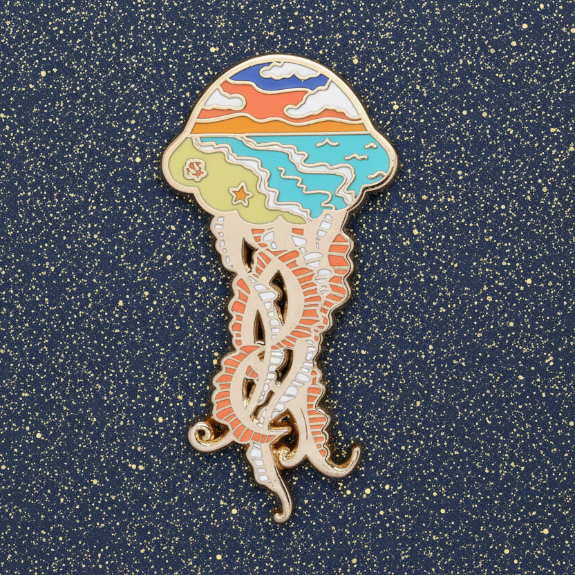 Jellyfish Beach Silhouette Enamel Pin