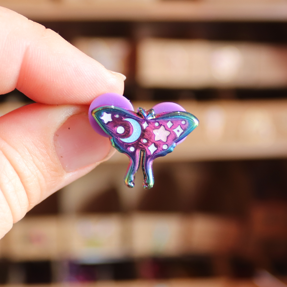Lunar Moth Rainbow Metal Mini Pin
