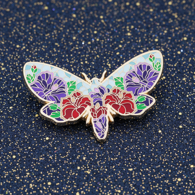 Moth Stained Glass Style Enamel Pin