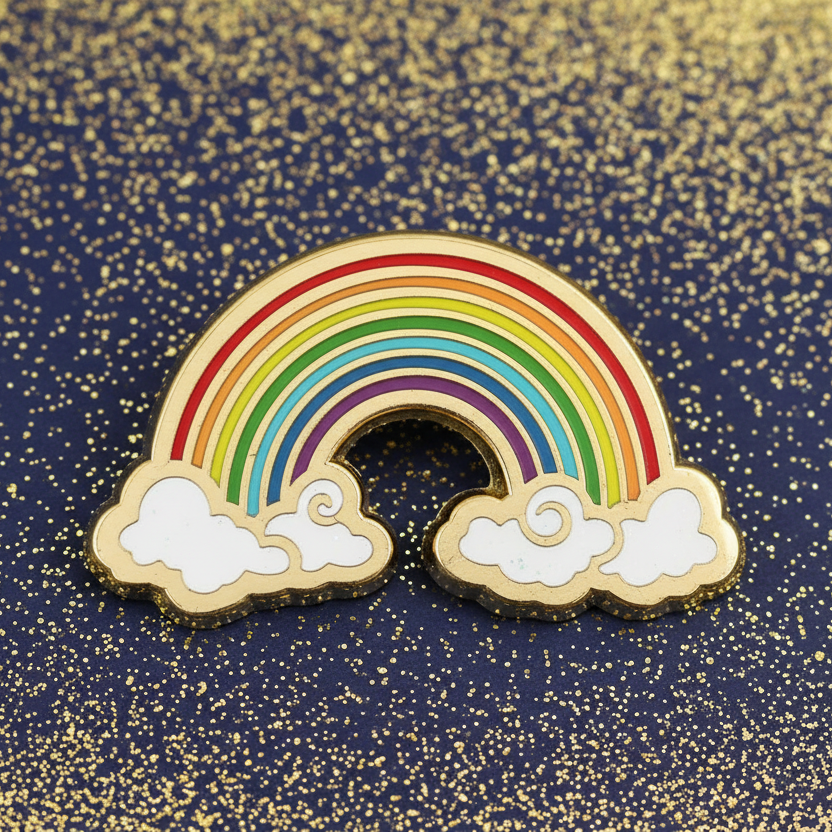Rainbow and cloud design on a glittery background
