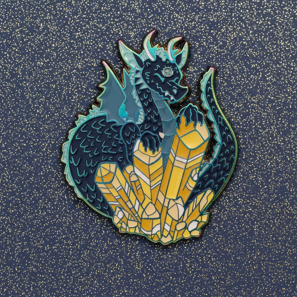 Limited Edition Rainbow Metal Crystal Dragon Enamel Pin
