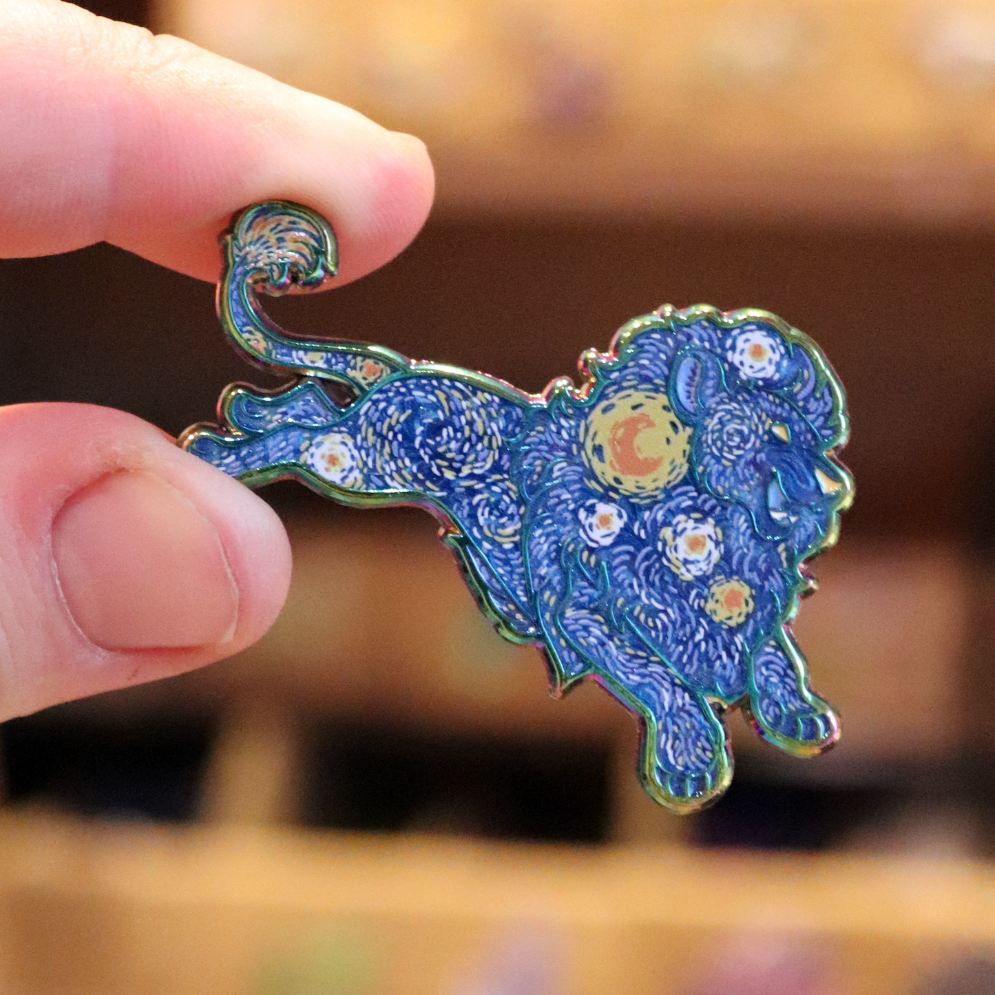 Starry Night Lion Rainbow Enamel Pin