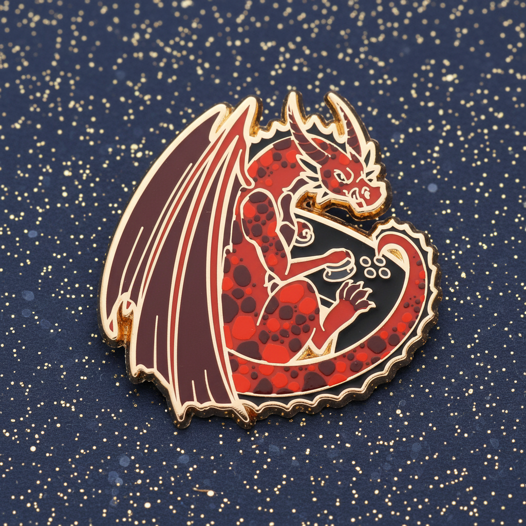 Red Gamer Dragon Enamel Pin