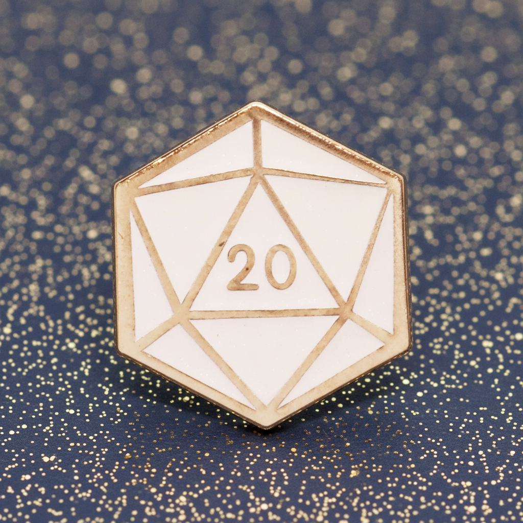 White Dice D20 Mini Pin