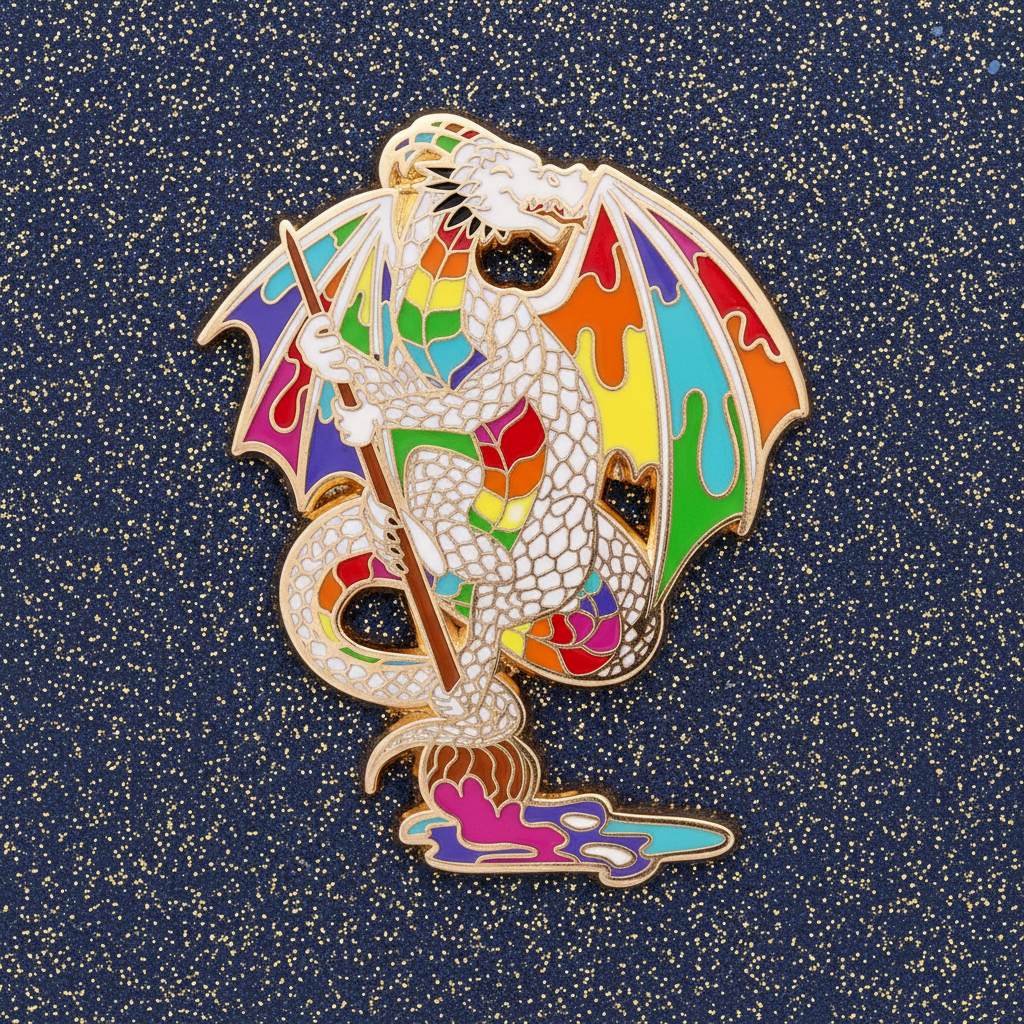 White Brush Dragon Enamel Pin