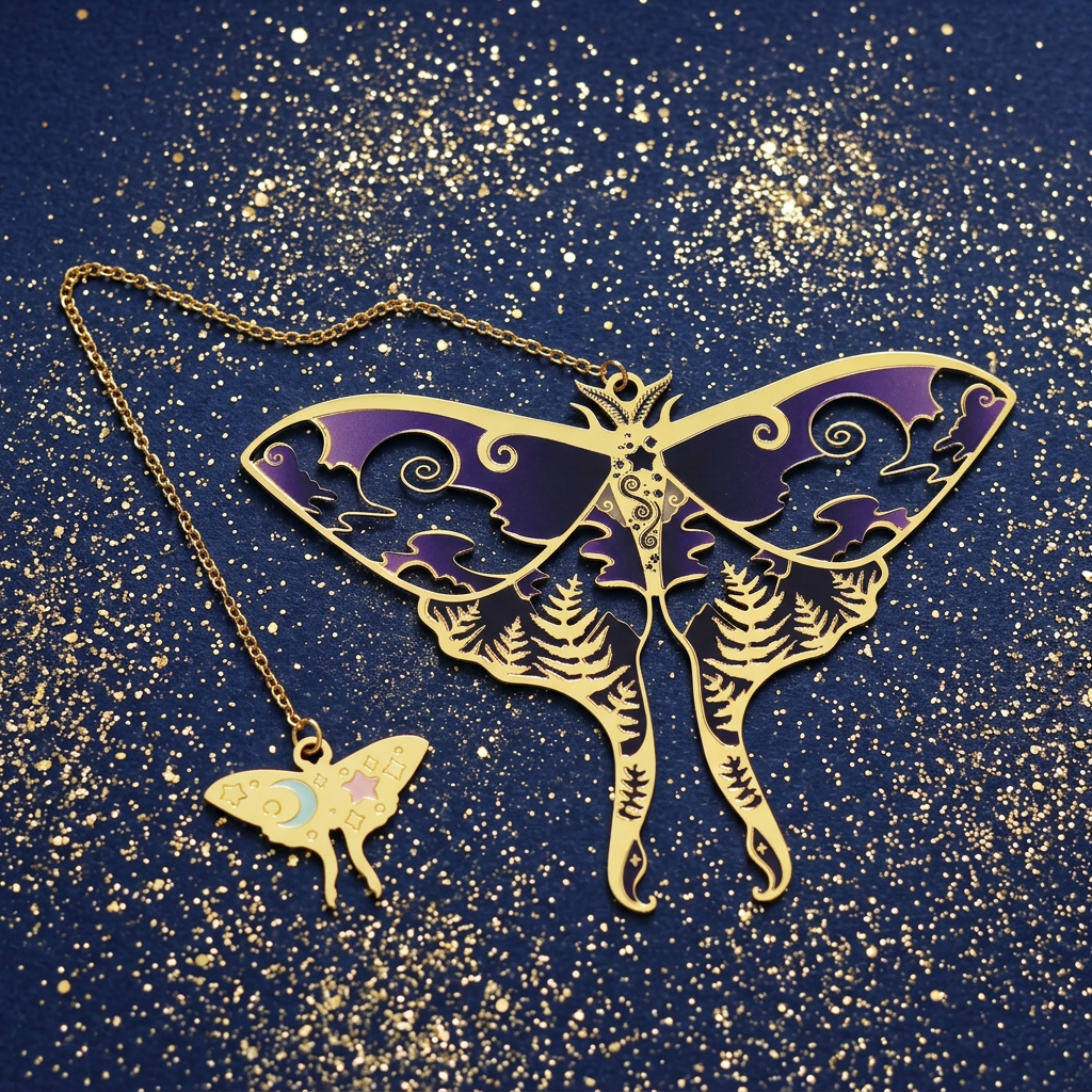 Lunar Moth Metal Bookmark