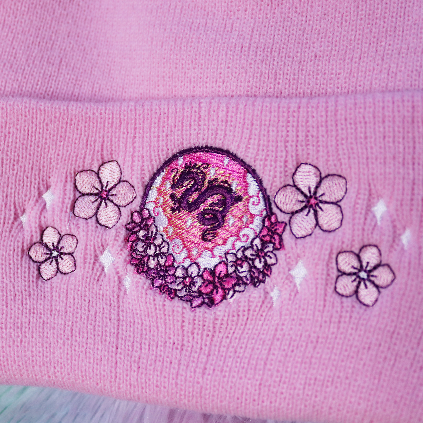 Long Dragon Embroidered Cuffed Beanie