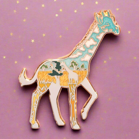 Colorful giraffe-shaped object on a pastel background