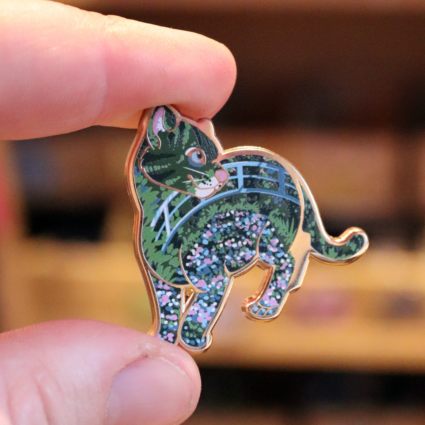 Monet Cat Gold Enamel Pin