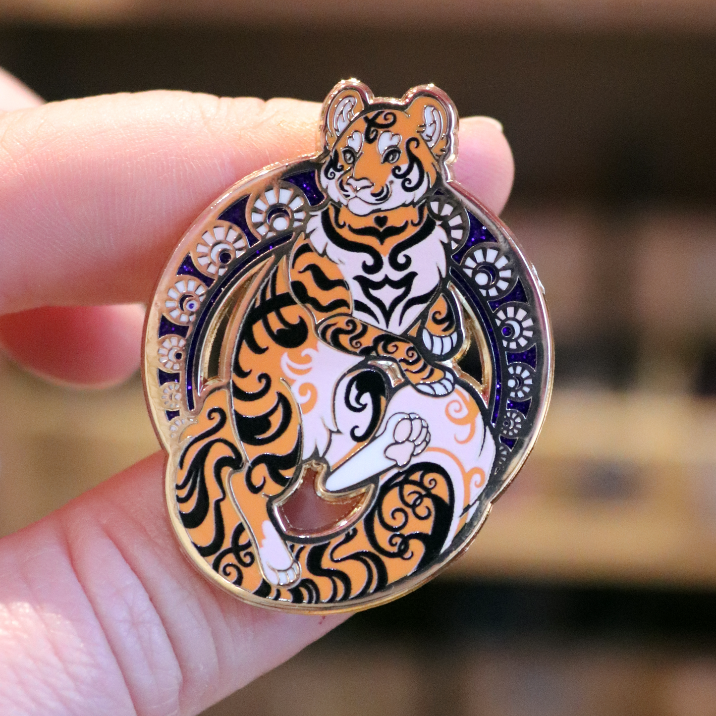 Mucha Tiger Gold Enamel Pin