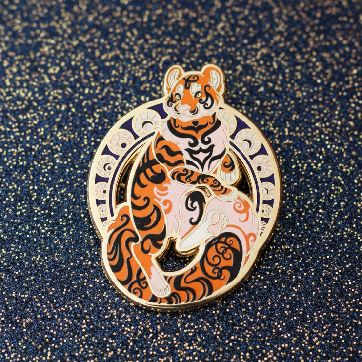 Mucha Tiger Gold Enamel Pin