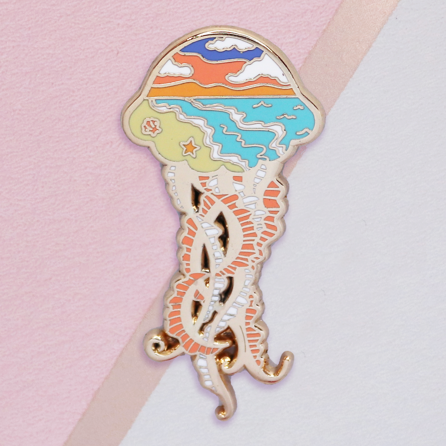 Jellyfish Beach Silhouette Enamel Pin