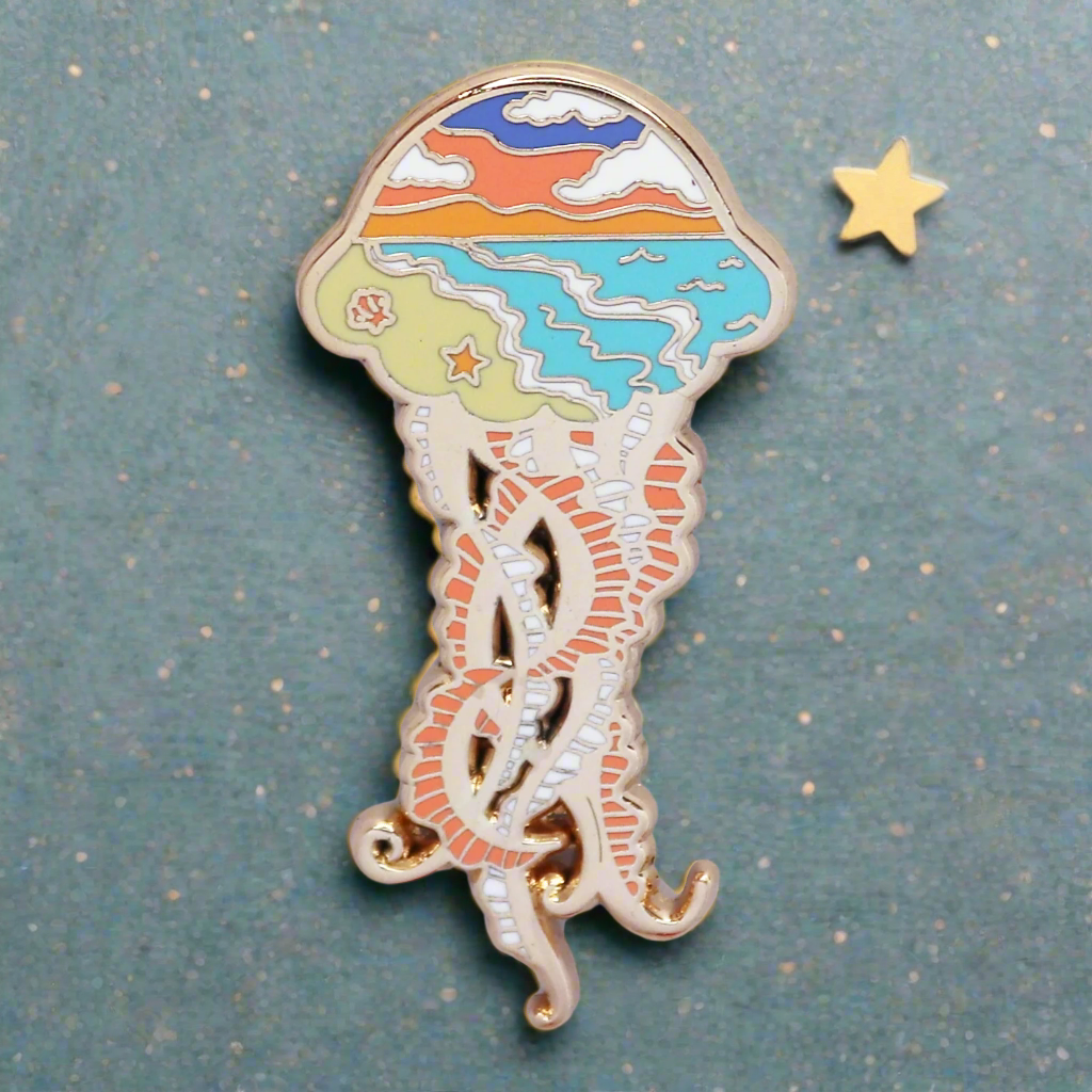 Jellyfish Beach Silhouette Enamel Pin