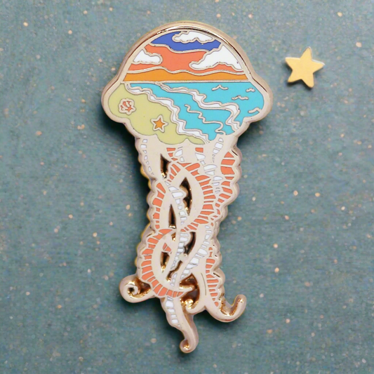 Jellyfish Beach Silhouette Enamel Pin