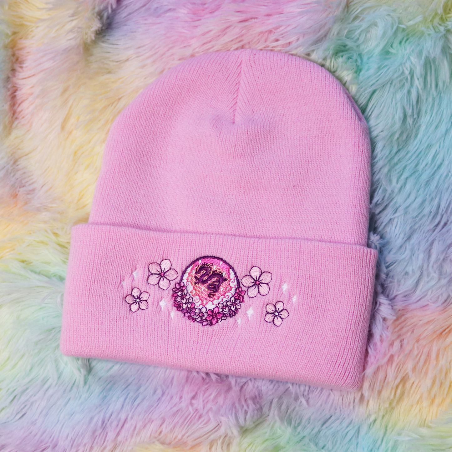 Long Dragon Embroidered Cuffed Beanie