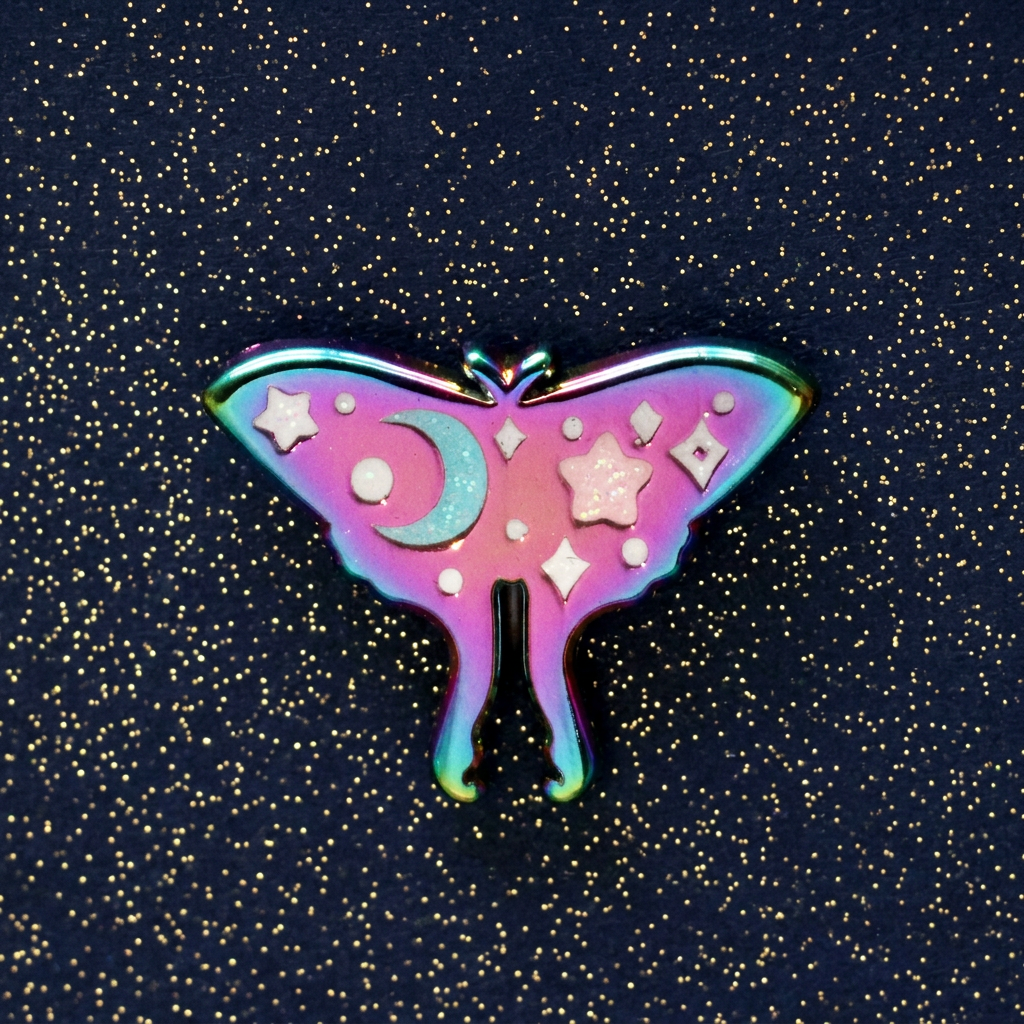 Lunar Moth Rainbow Metal Mini Pin