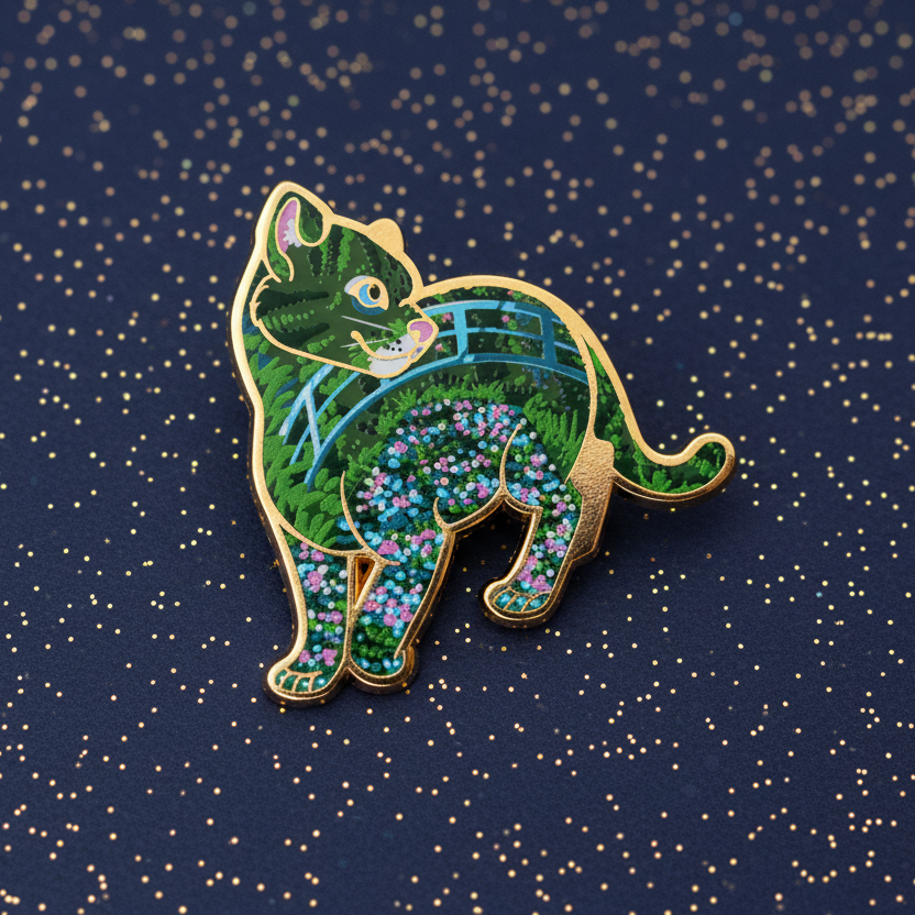Monet Cat Gold Enamel Pin