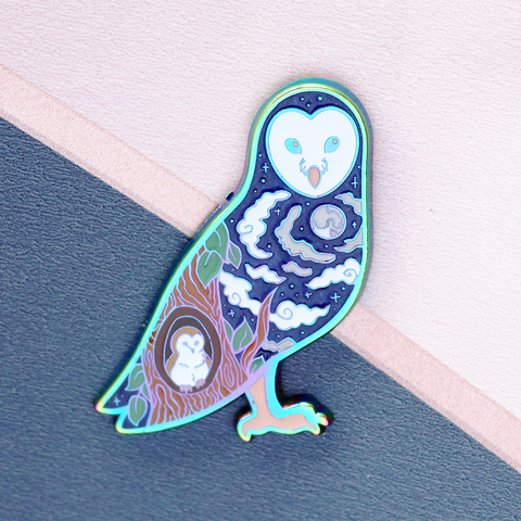 Barn Owl Rainbow Enamel Pin