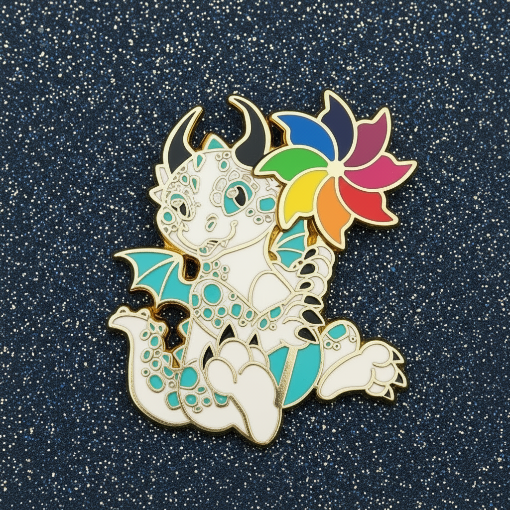Eight Winged Pinwheel Dragon Enamel Pin