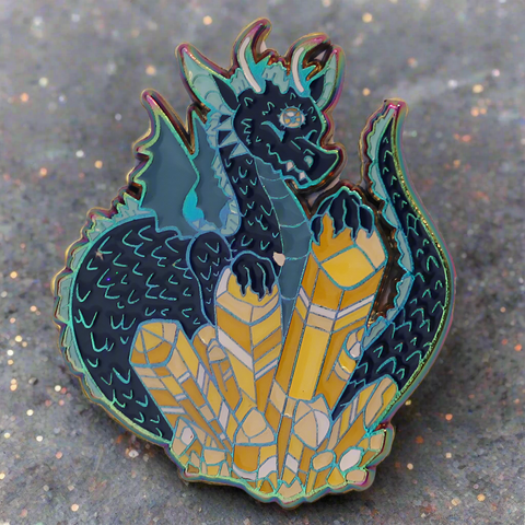 Limited Edition Rainbow Metal Crystal Dragon Enamel Pin