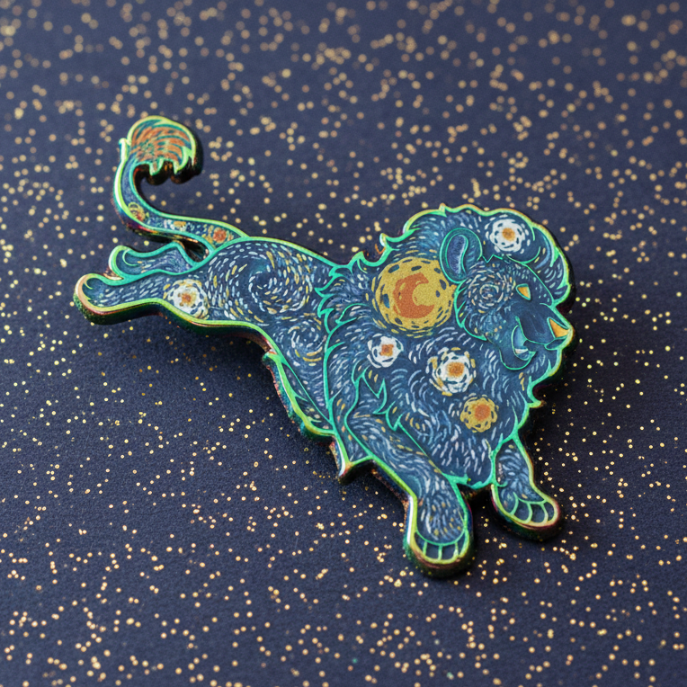 Starry Night Lion Rainbow Enamel Pin