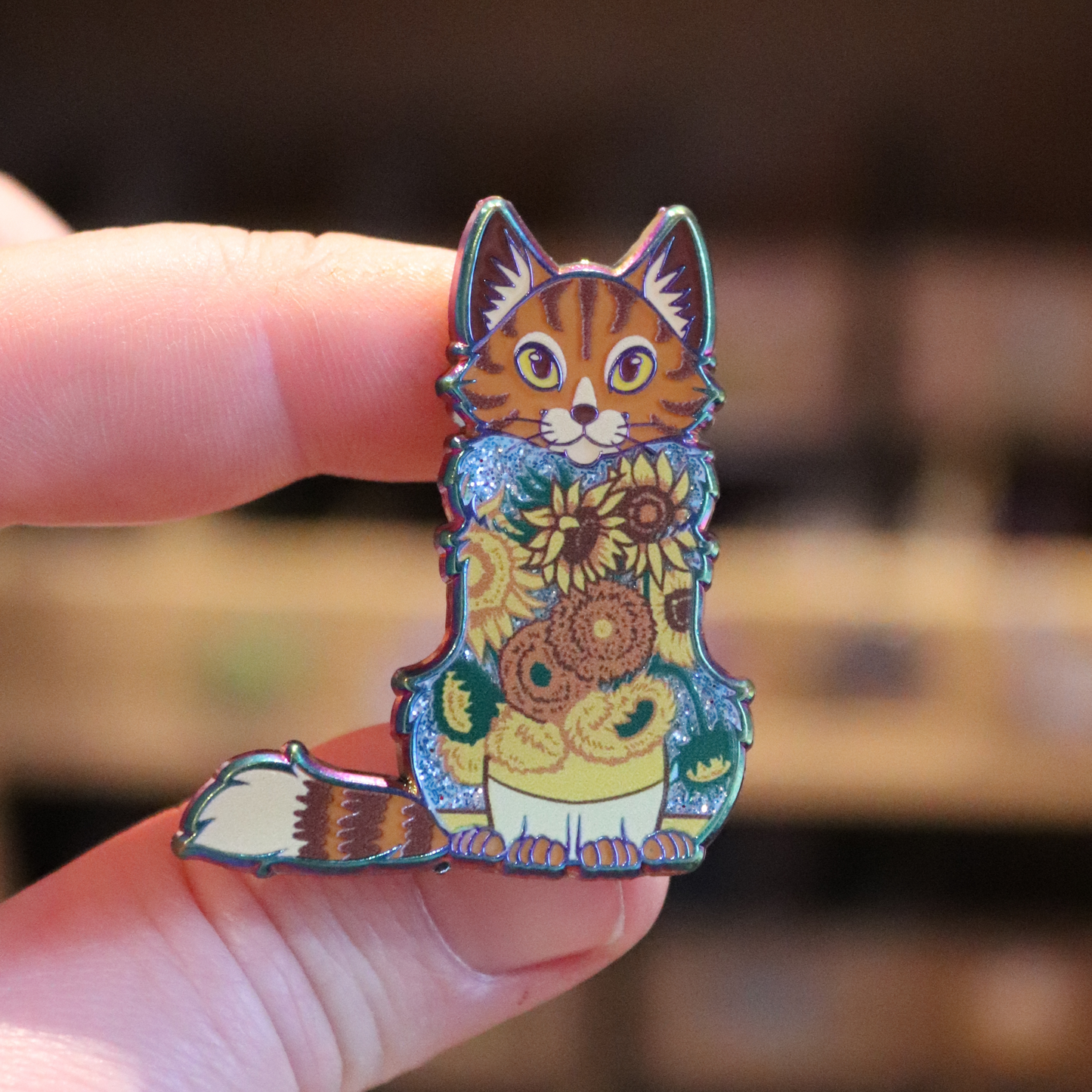 Sunflower Cat Rainbow Enamel Pin