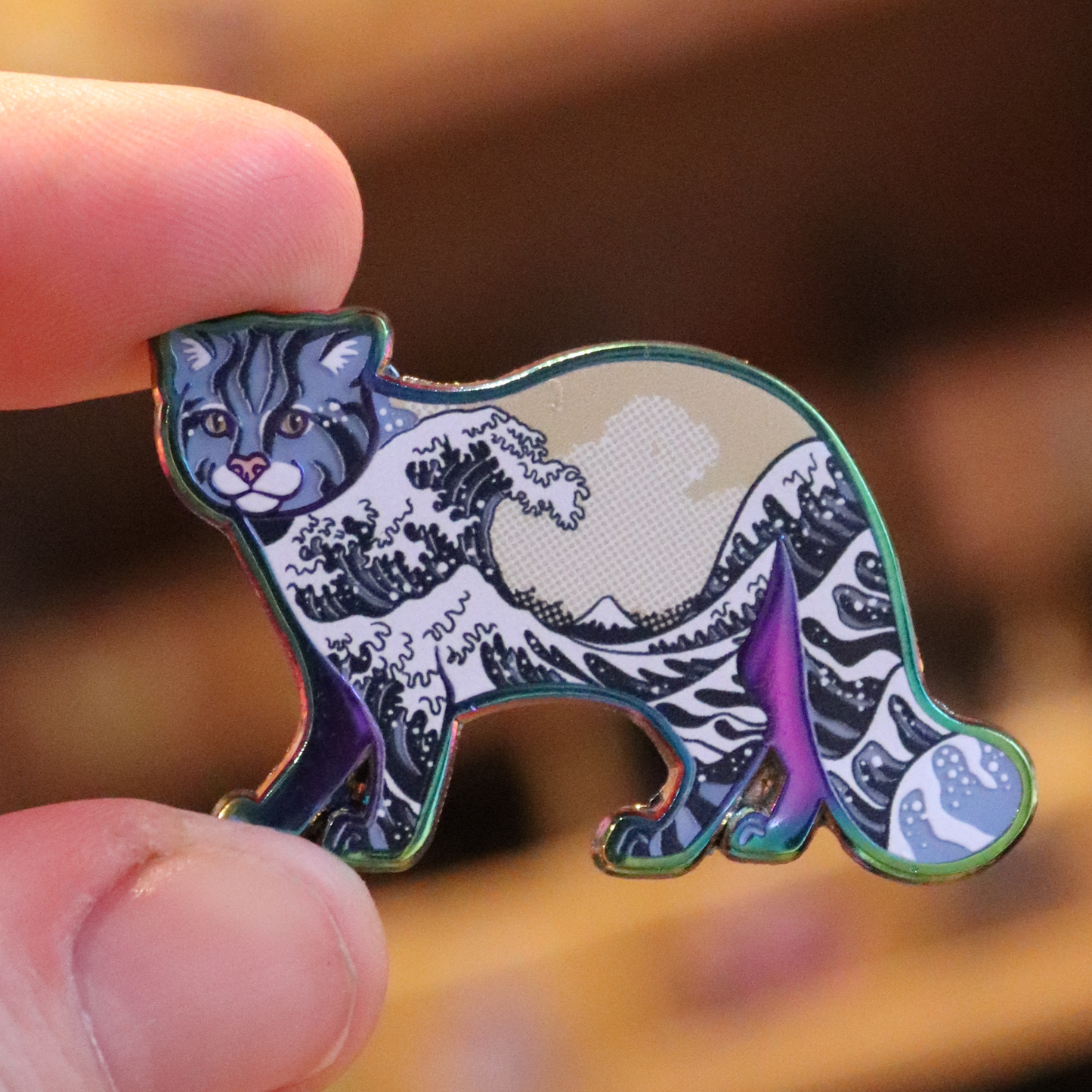Great Wave Tsushima Cat Rainbow Enamel Pin