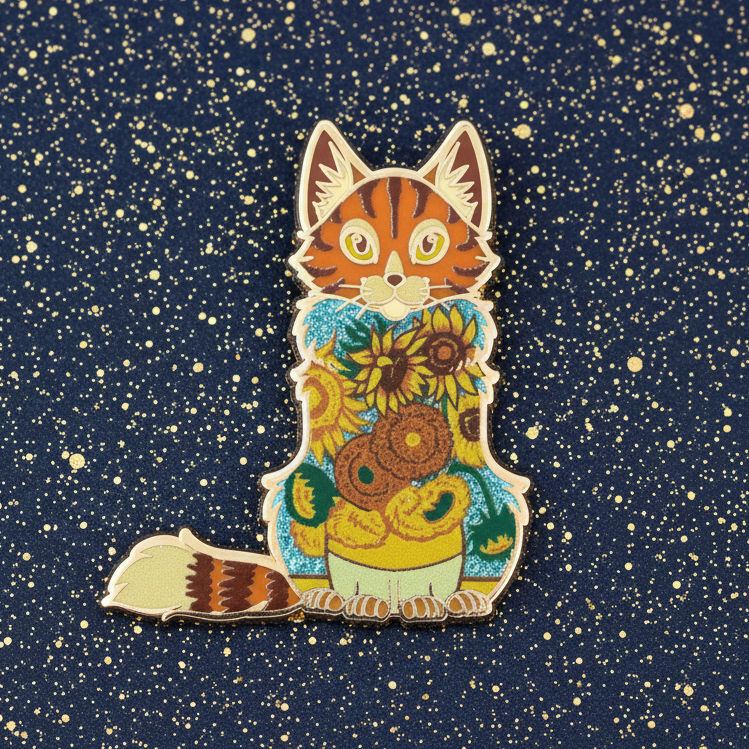 Sunflower Cat Gold Enamel Pin