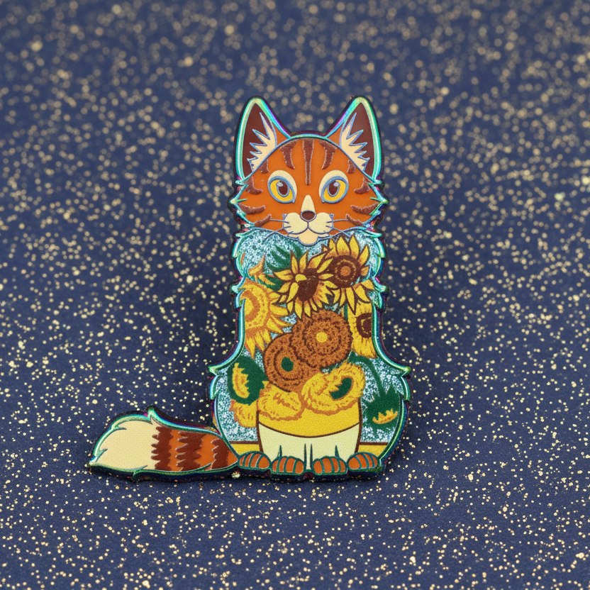 Sunflower Cat Rainbow Enamel Pin