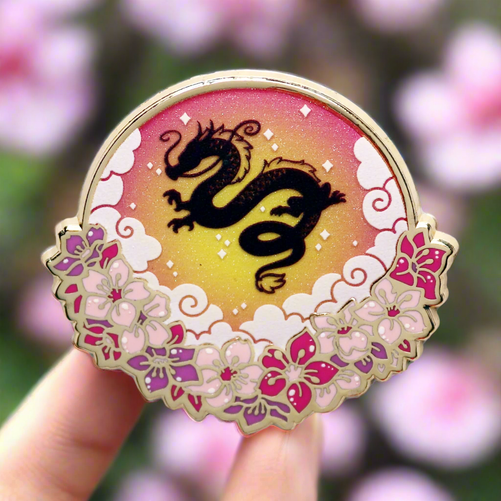 Sunset Silhouette Dragon Enamel Pin