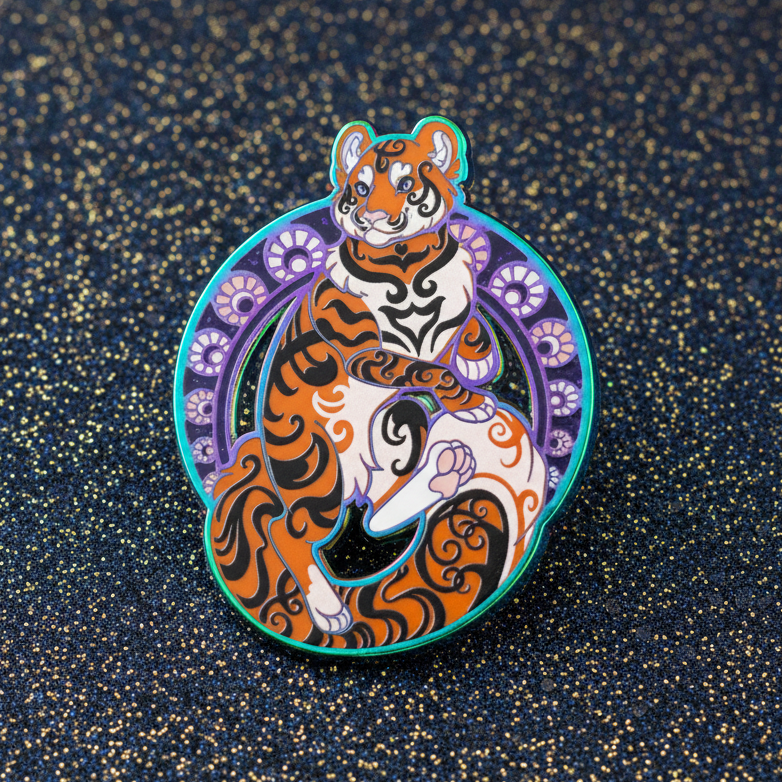 Mucha Tiger Rainbow Enamel Pin